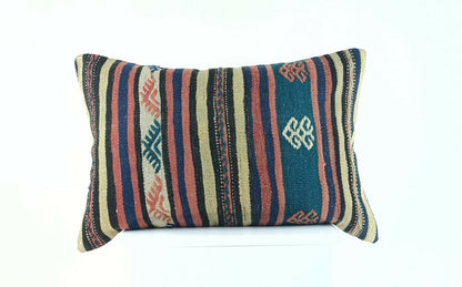 Kilim Lumbar Pillow Cover 16x24 Handwoven Oushak Boho Rug Ethnic Cushion A1003