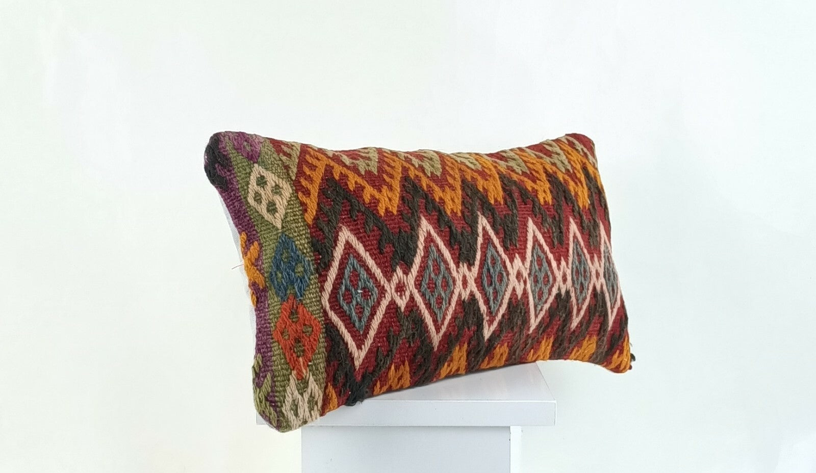 Kilim Lumbar Cover 8x16 in Handmade Oriental Rug Tribal Ethnic Pillow Case A1044