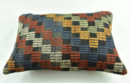 Kilim Pillow Cover 16x24 Tribal Vintage Turkish Carpet Lumbar Pillow Cover 3079