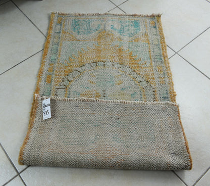 Turkish Runner 3.5x1.9 ft Vintage Small Rug Oushak Runner Anatolian Mini Rug Y75