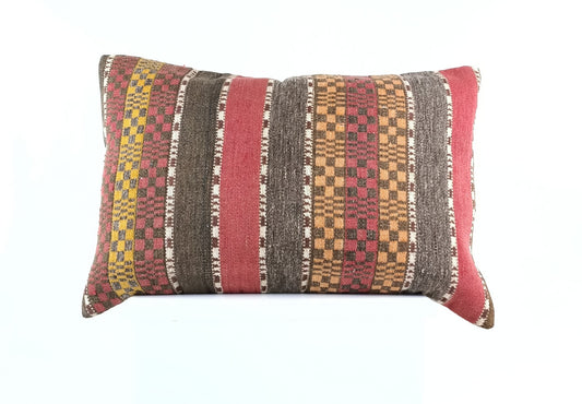 Kilim Pillow Cover 16x24 Tribal Vintage Turkish Carpet Lumbar Pillow Cover 1952