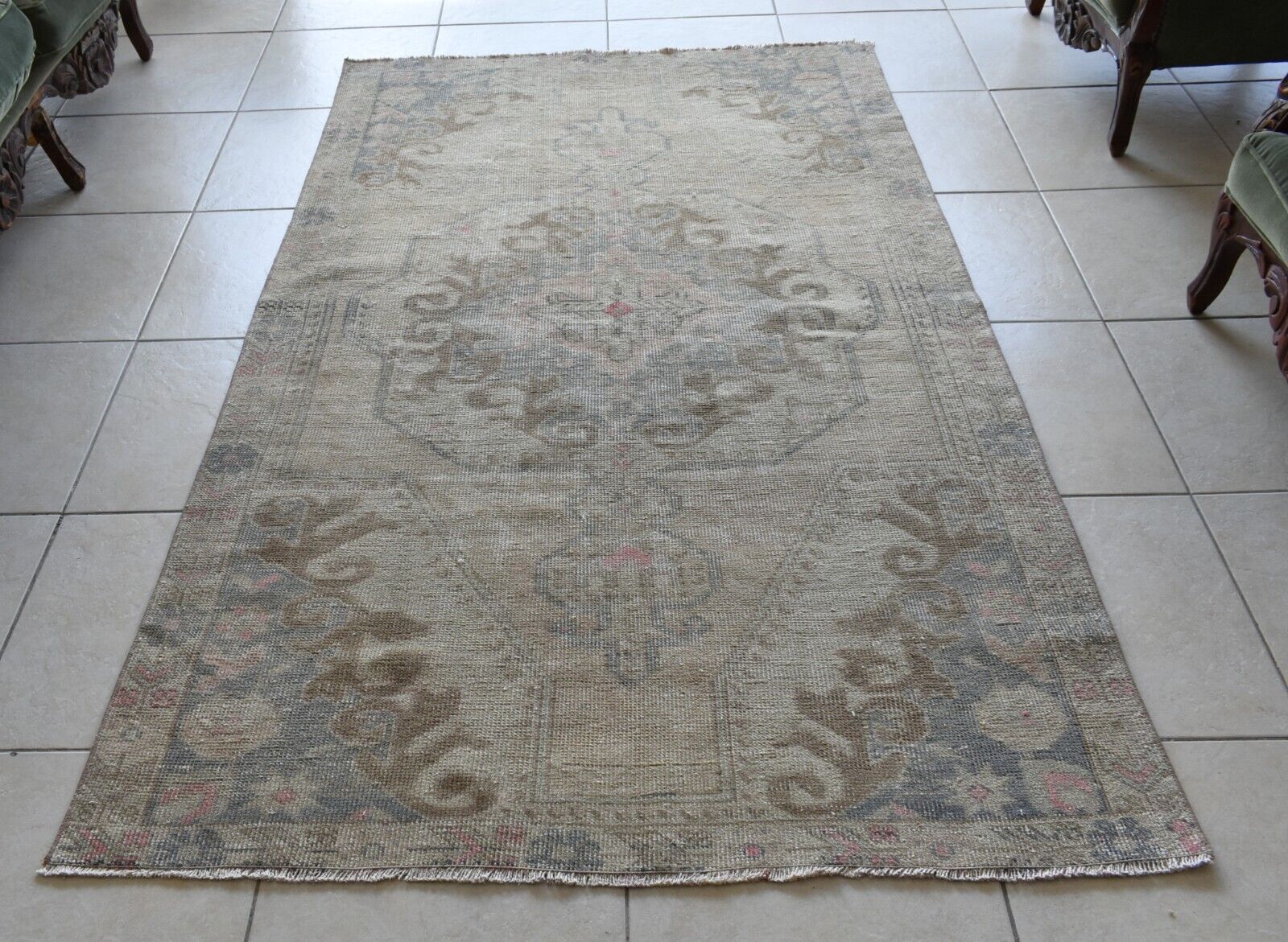 Faded Oushak Rug 6.8x4.1 ft Anatolian Rug Turkish Carpet Boho Floor Rug U28