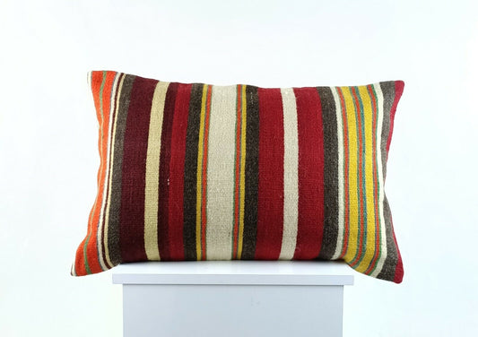 Kilim Pillow Cover 16x24 in Traditional Handmade Anatolian Lumbar Cushion A1477