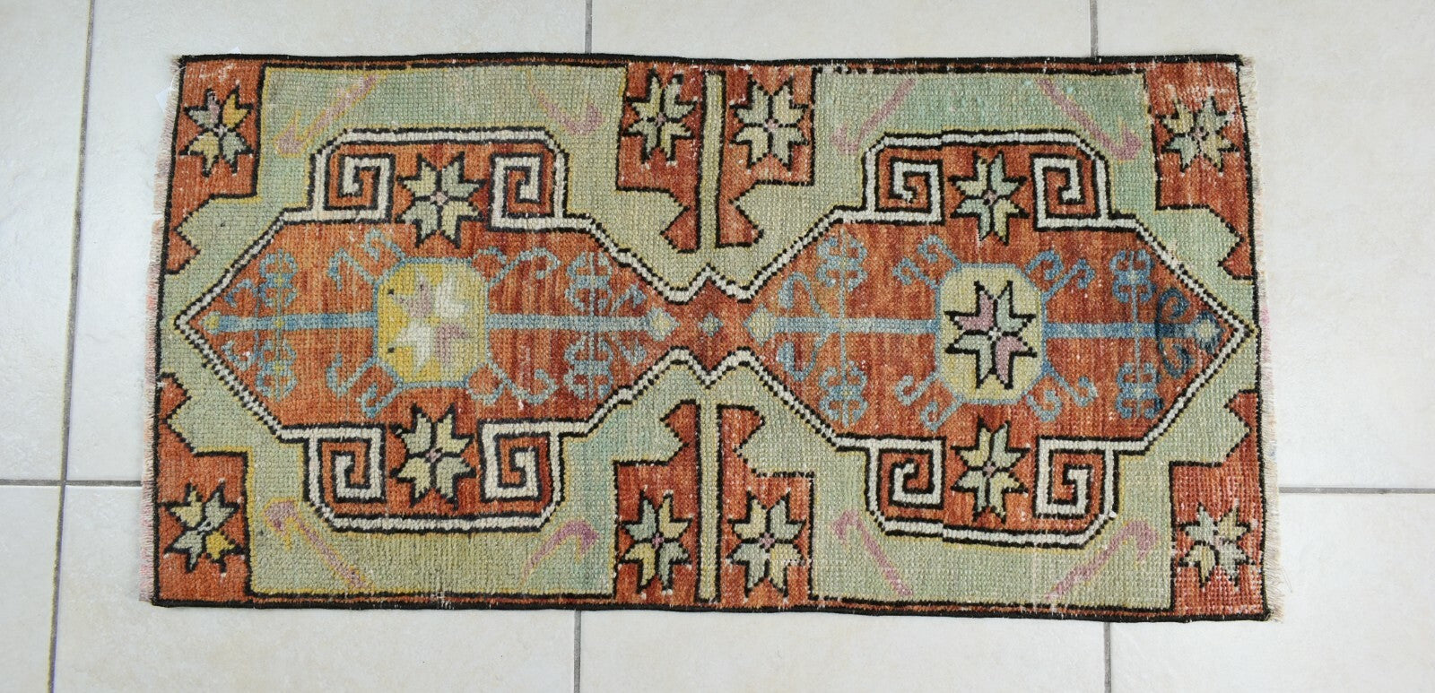 Vintage Runner 2.9x1.5 ft Mini Turkish Rug Oushak Runner Anatolian Runner Y94