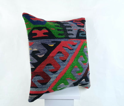 Throw Pillow Cover 18x18 Handmade Turkish Traditional Oushak Kilim Cushion A1435