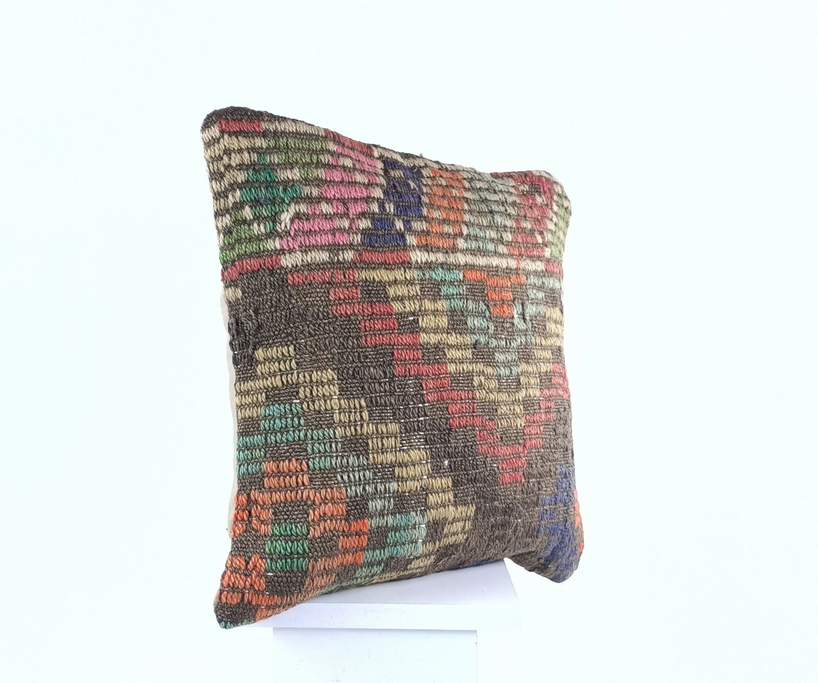  Turkish Kilim Pillow Cover 16x16 Home Decorative Wool Handmade Rug Cushion A502
