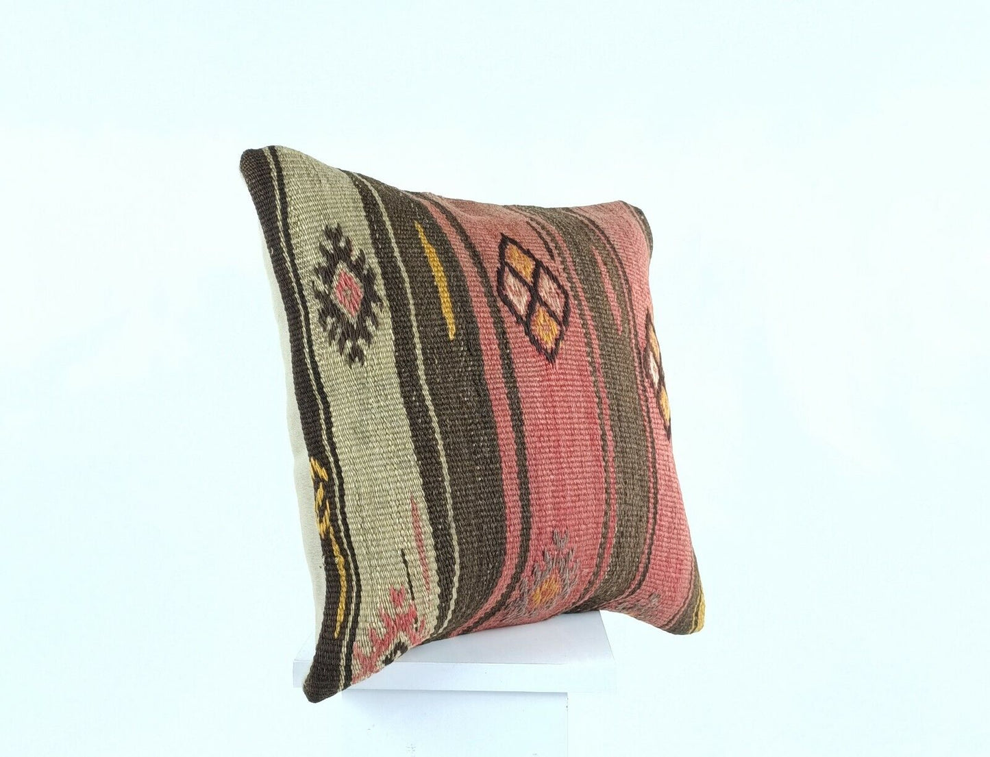 Kilim Pillow Cover 16x16 Turkish Traditional Handmade Lumbar Cushion Case A419