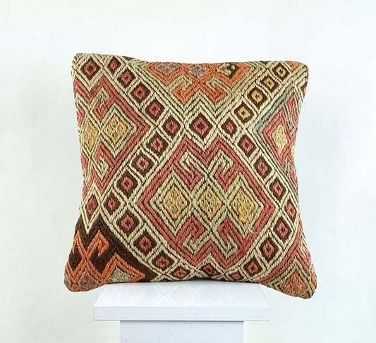 14x14 Kilim Cushion Cover Turkish Ottoman Boho Rustic Throw Pillow Case A1315