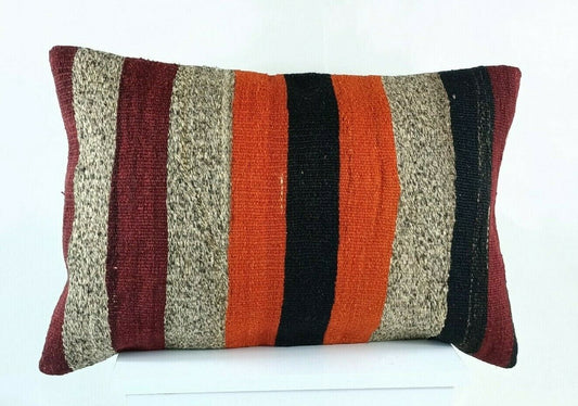 Kilim Pillow Cover 16x24 Ethnic Oushak Rug Boho Tribal Ottoman Cushion E1230