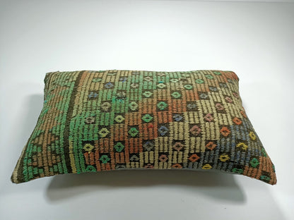 Kilim Pillow Cover 12x20 Turkish Handmade Sofa Couch Floor Lumbar Cushion E30