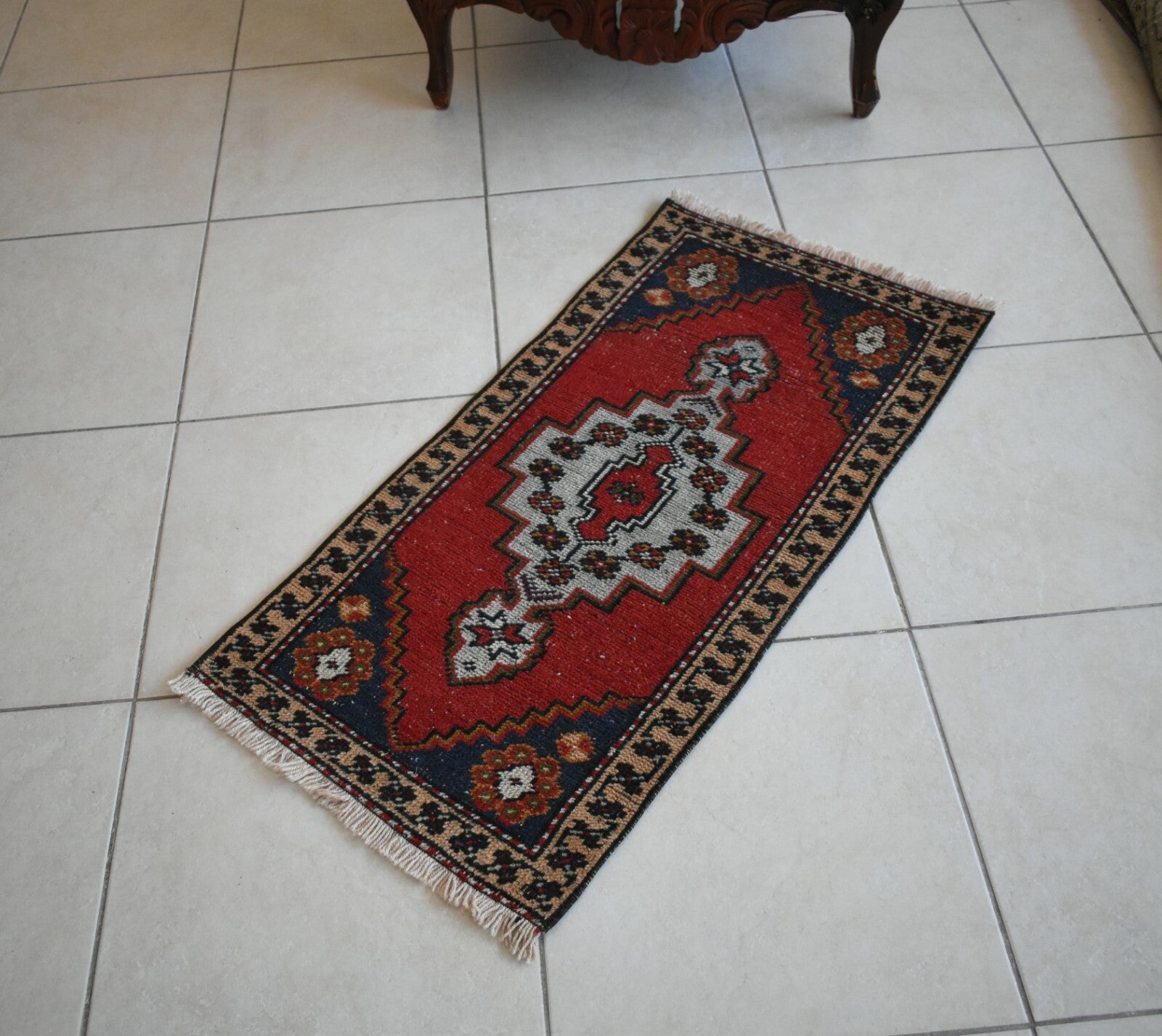  Oushak Runner 3.4x1.6 ft Vintage Turkish Runner Floor Runner Faded Runner Y26