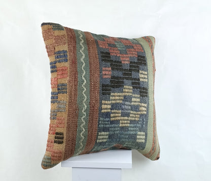 18"x18" Kilim Pillow Cover  Handmade Turkish Vintage Cushion Tribal Lumbar 2637