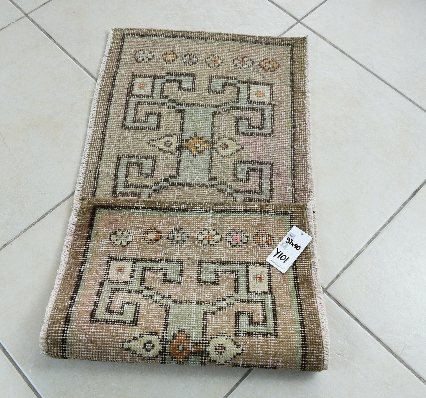 Vintage Runner 3.1x1.3 ft Mini Turkish Rug Oushak Runner Anatolian Runner Y101