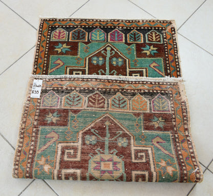 Small Turkish Runner 3.7x2 ft Vintage Runner Hallway Runner Handwoven Rug R39