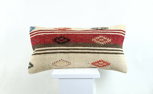 Kilim Lumbar Pillow Cover 10x20 Decorative Sofa Couch Handmade Cushion A1349