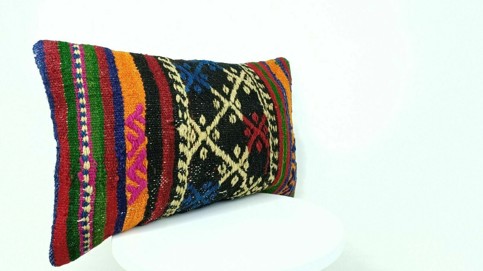 12x20 Kilim Pillow Cover Handmade Traditional Turkish Wool Lumbar Cushion E517