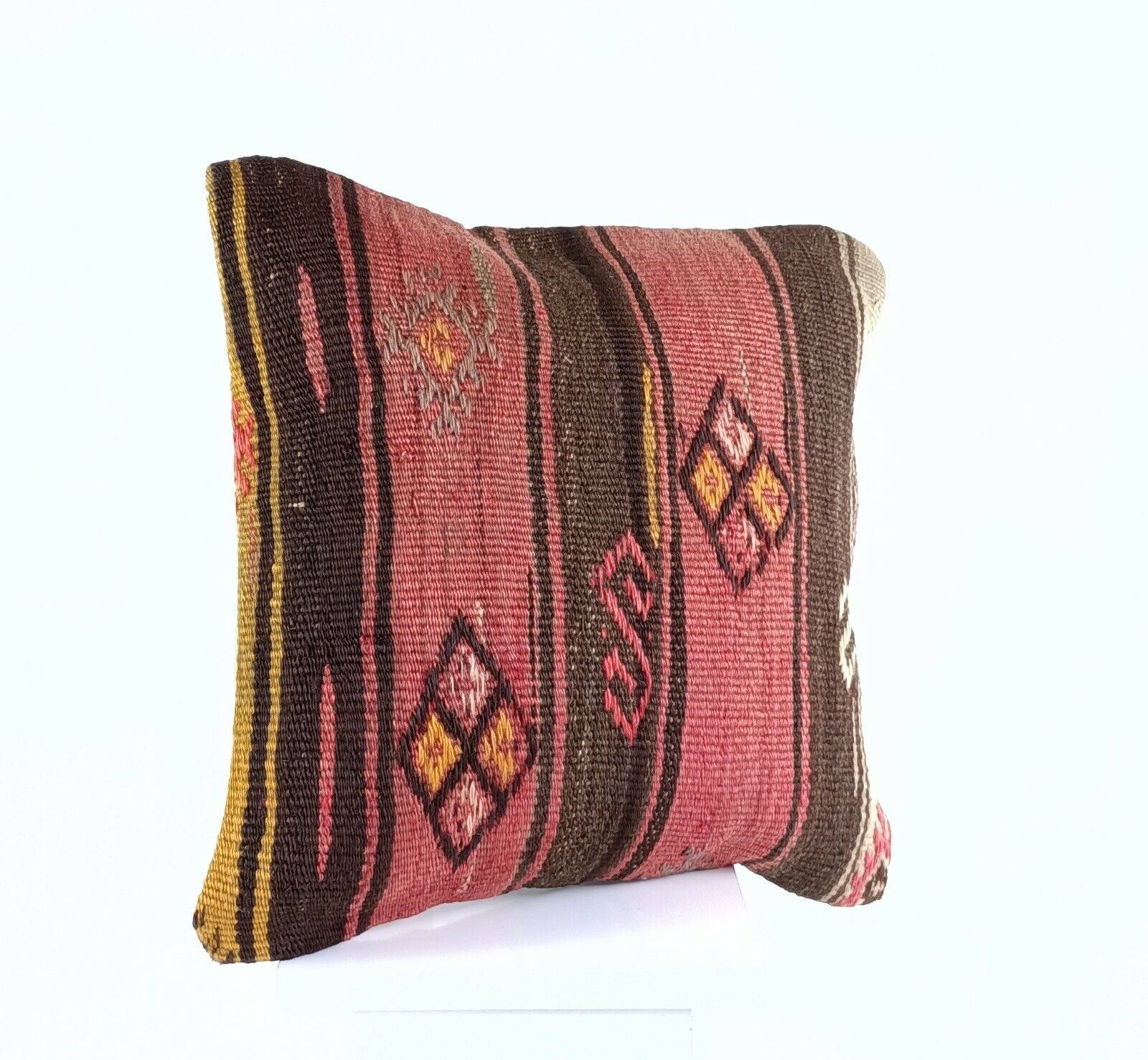 Kilim Pillow Cover 16x16 Anatolian Traditonal Wool Boho Sofa Lumbar Cushion A602