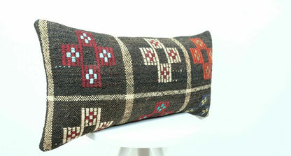 Kilim Pillow Cover 12x24 Handmade Turkish Traditional Wool Lumbar Cushion E397