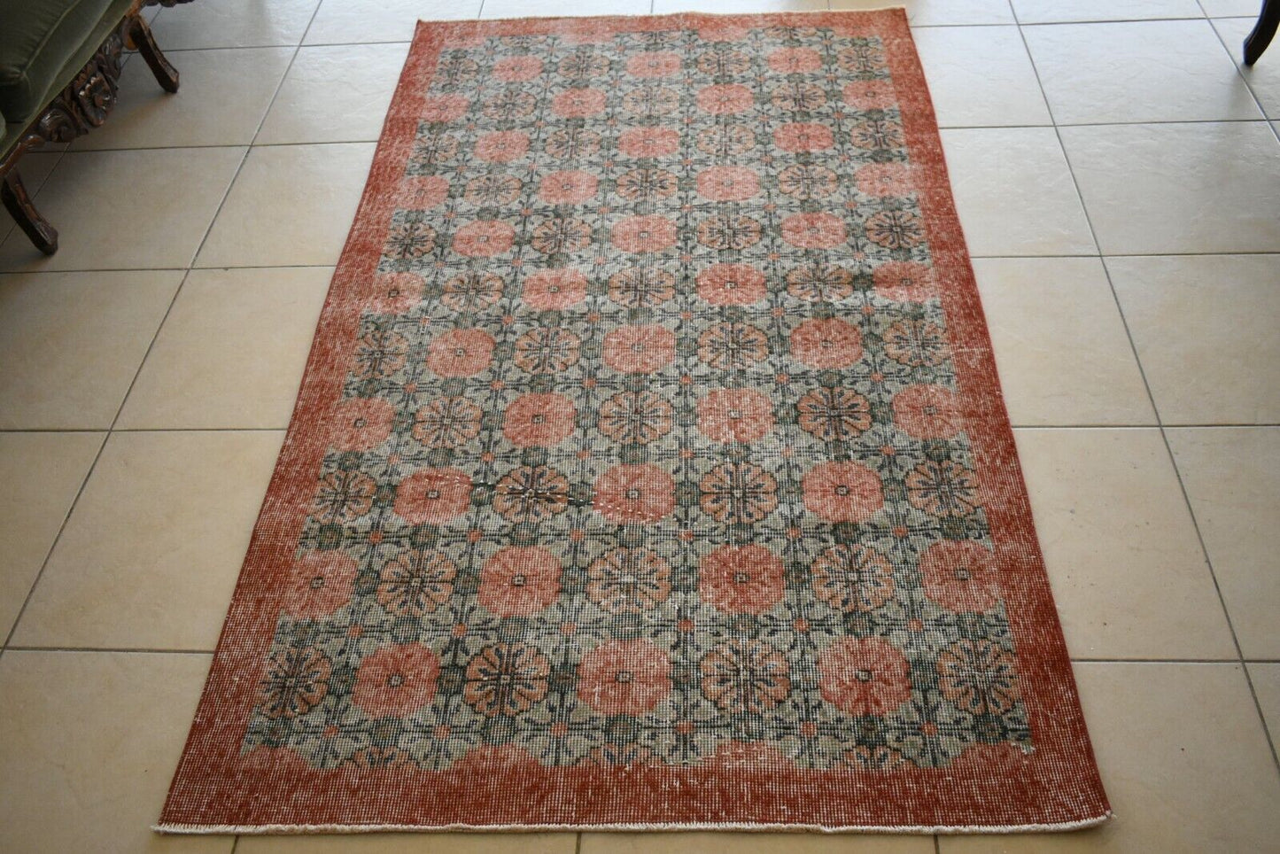 Vintage Oushak Rug 6.6x3.8 ft Turkish Floor Rug Faded Area Rug Oriental Rug U03