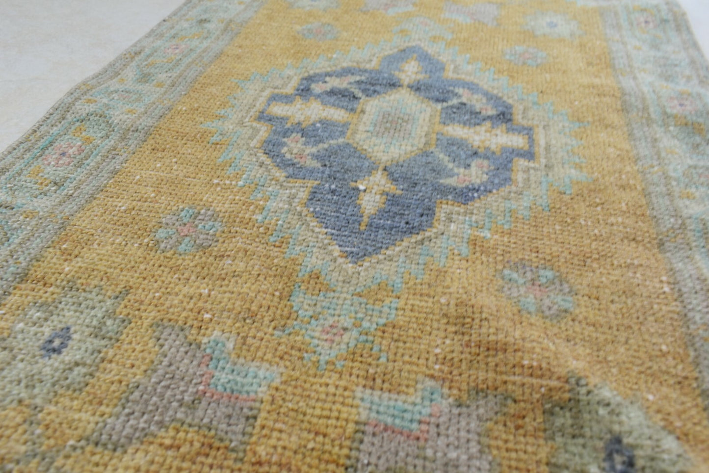 Turkish Runner 3.4x1.5 ft Vintage Small Rug Oushak Runner Anatolian Mini Rug Y73