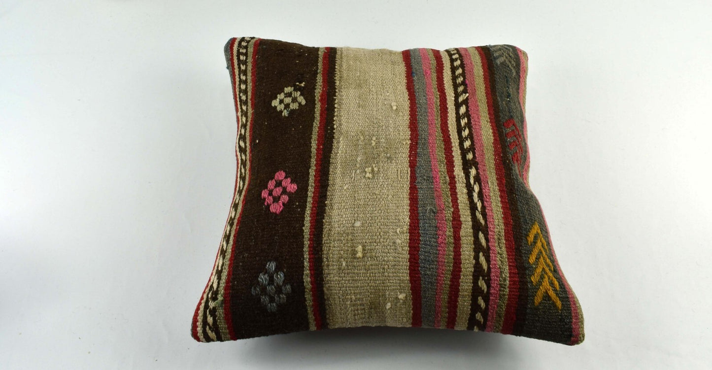 18"x18" Kilim Pillow Cover  Handmade Turkish Vintage Cushion Tribal Lumbar 3419