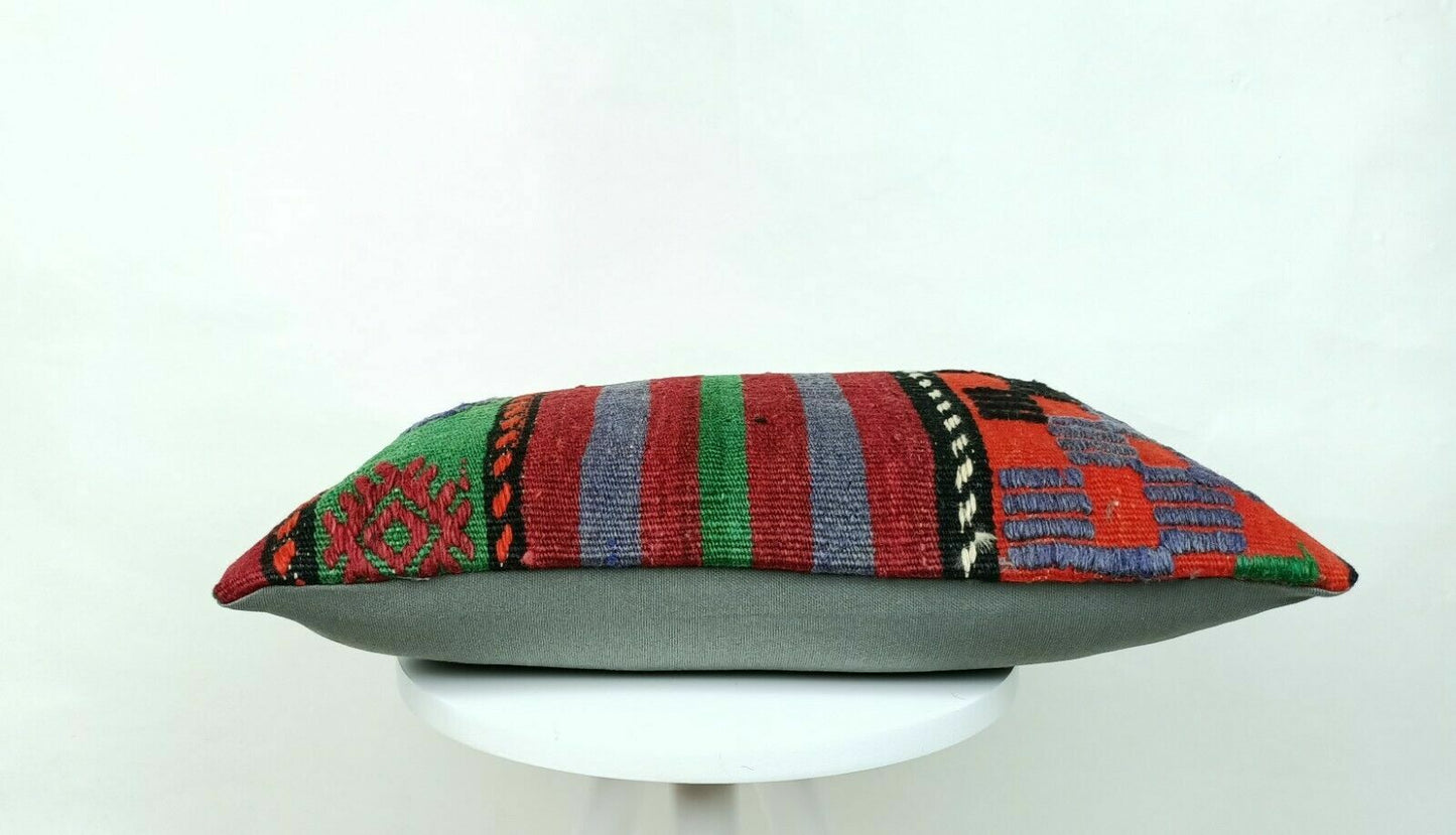 Kilim Pillow Cover 12x20 Handmade Oushak Traditional Rug Lumbar Cushion  E543