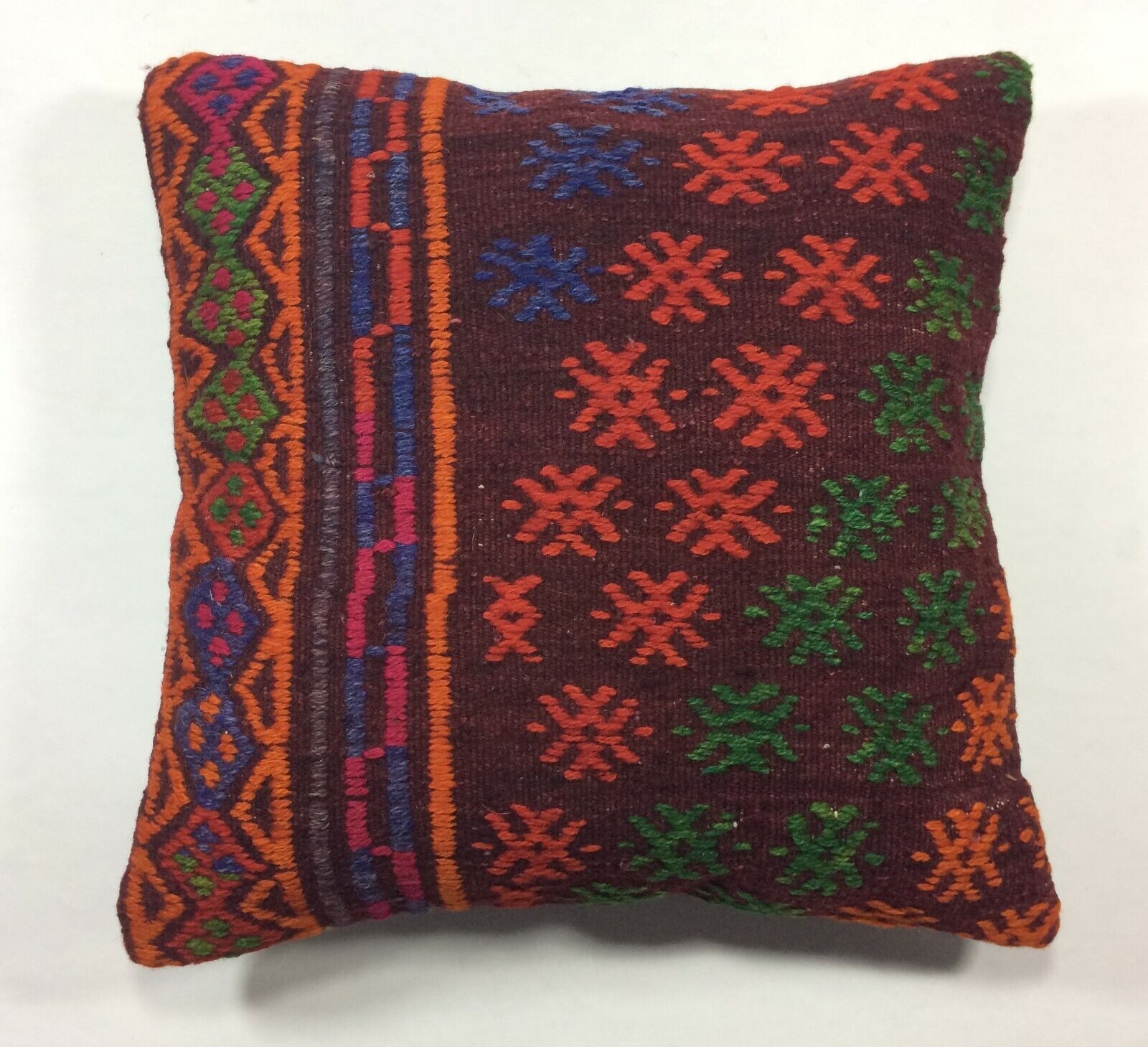 16x16 Kilim Pillow Cover Turkish Bohemian Traditional Wool Lumbar Cushion A06