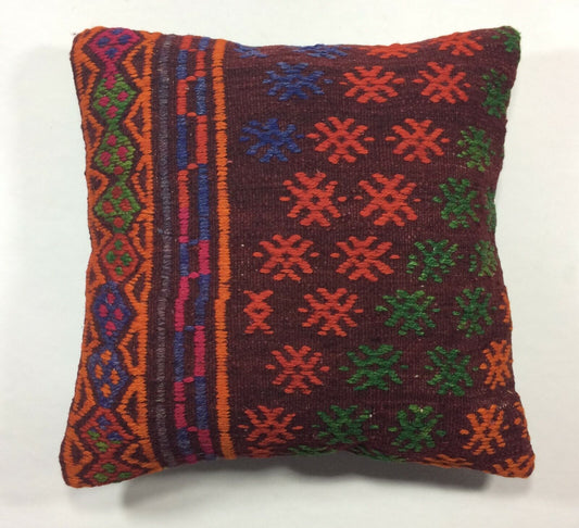 16x16 Kilim Pillow Cover Turkish Bohemian Traditional Wool Lumbar Cushion A06