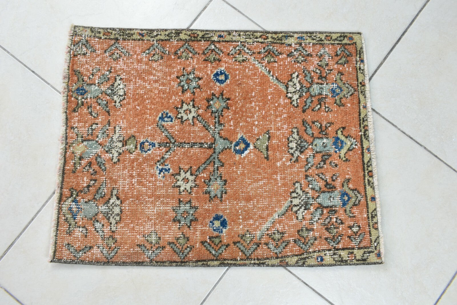 Turkish Runner 2.2x1.8 ft Mini Anatolian Rug Vintage Runner Turkish Runner Y115