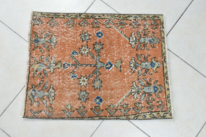 Turkish Runner 2.2x1.8 ft Mini Anatolian Rug Vintage Runner Turkish Runner Y115