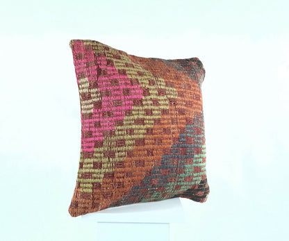 Kilim Pillow Cover 16x16 in Handmade Turkish Sofa Couch Wool Boho Cushion  A467