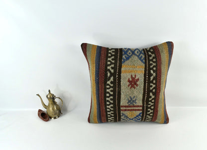 18"x18" Kilim Pillow Cover  Handmade Turkish Vintage Cushion Tribal Lumbar 3411