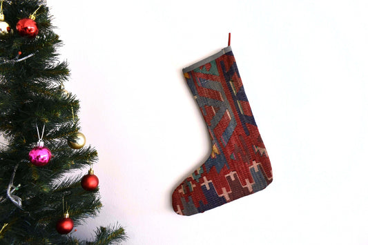 Kilim Christmas Stocking Vintage Rug Stocking Ethnic Decorative Xmas Socks S374
