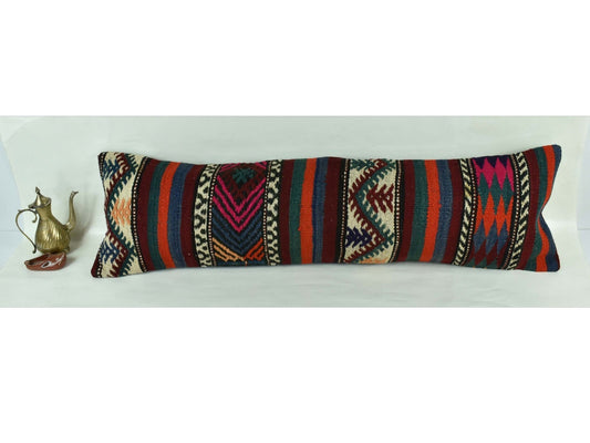 Long Kilim Pillow Cover 12x42 Vintage Ethnic Decorative Kilim Lumbar 3210