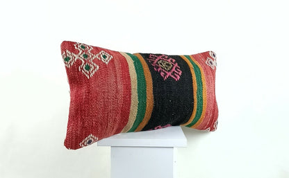 Kilim Lumbar Pillow Cover 10x20 Decorative Sofa Couch Handmade Cushion A1337