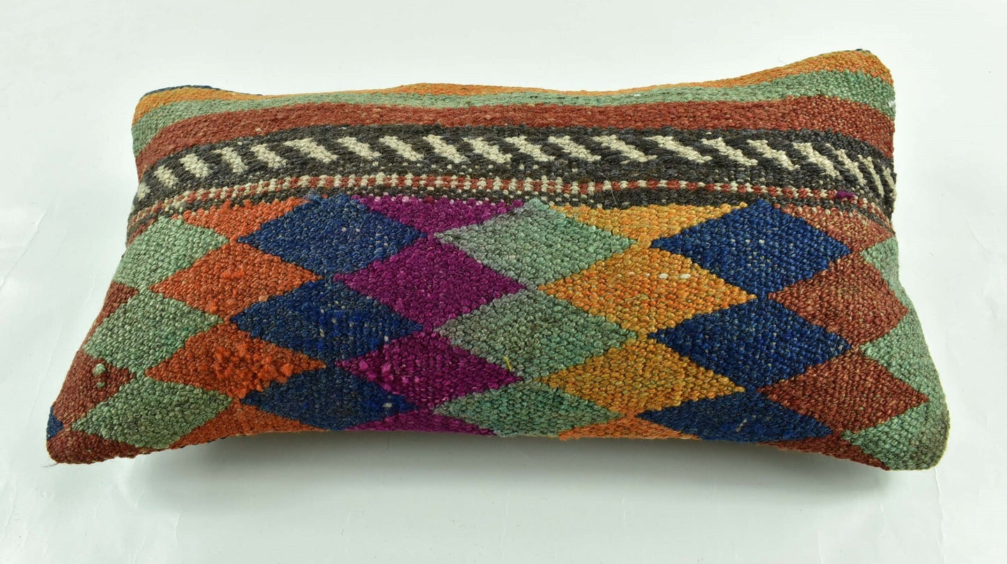 Turkish Cushion Cover 8"x16" Handmade Vintage Boho Ethnic Throw Pillow Case 3143