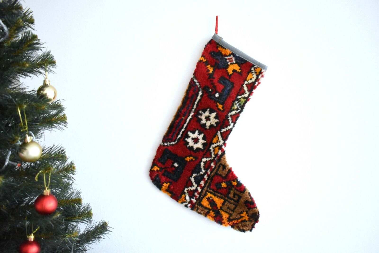 Rug Christmas Stocking Vintage Stocking Holiday Stocking Gift Stocking S275