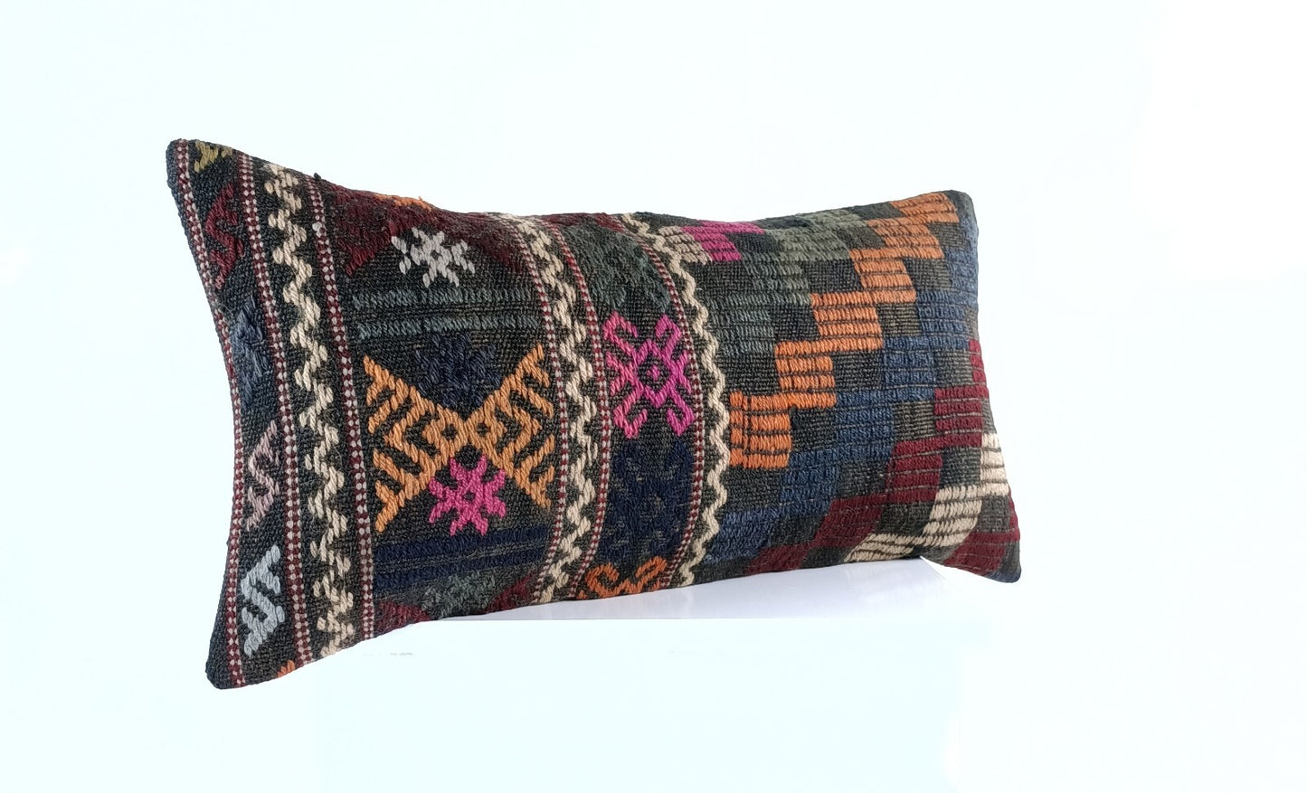 Handmade Turkish Kilim Pillow Cover 12x24 Ethnic Boho Sofa Lumbar Cushion E1010