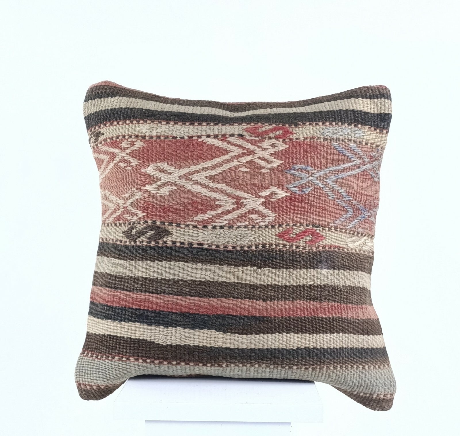  Turkish Kilim Pillow Cover 16x16 Home Decorative Wool Handmade Rug Cushion A513