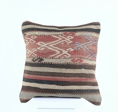  Turkish Kilim Pillow Cover 16x16 Home Decorative Wool Handmade Rug Cushion A513