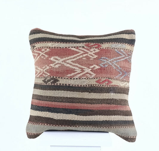  Turkish Kilim Pillow Cover 16x16 Home Decorative Wool Handmade Rug Cushion A513