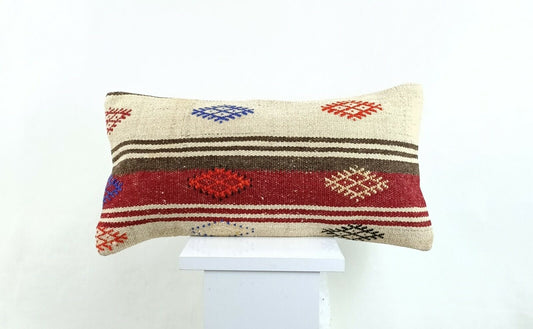 Kilim Lumbar Pillow Cover 10x20 Decorative Sofa Couch Handmade Cushion A1332