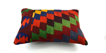 Kilim Pillow Cover 16x24 Tribal Vintage Turkish Carpet Lumbar Pillow Cover 3450