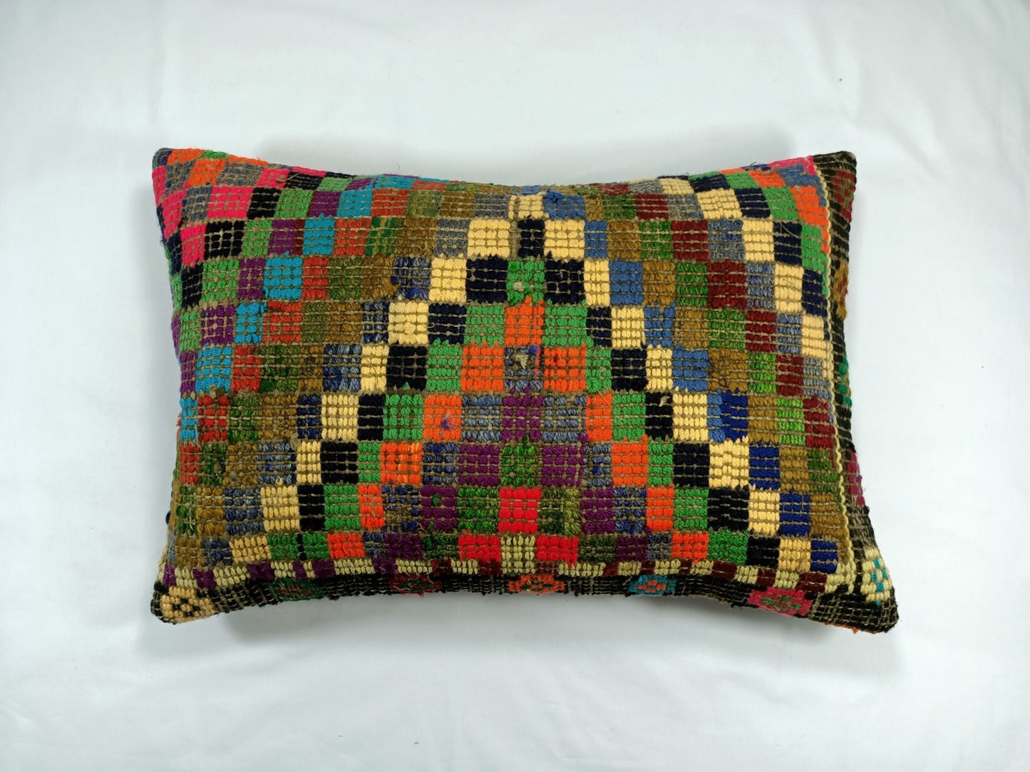 Kilim Pillow Cover 16x24 Tribal Vintage Turkish Carpet Lumbar Pillow Cover E48