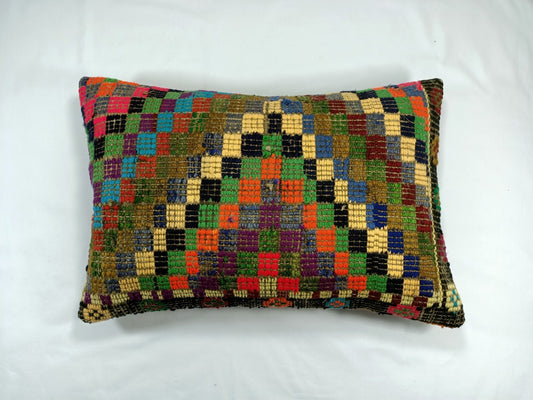 Kilim Pillow Cover 16x24 Tribal Vintage Turkish Carpet Lumbar Pillow Cover E48