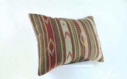 Handwoven Turkish Kilim Lumbar Pillow Cover 16x24 Vintage Bohemian Cushion A1032