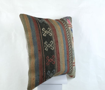 18"x18" Kilim Pillow Cover  Handmade Turkish Vintage Cushion Tribal Lumbar 2667