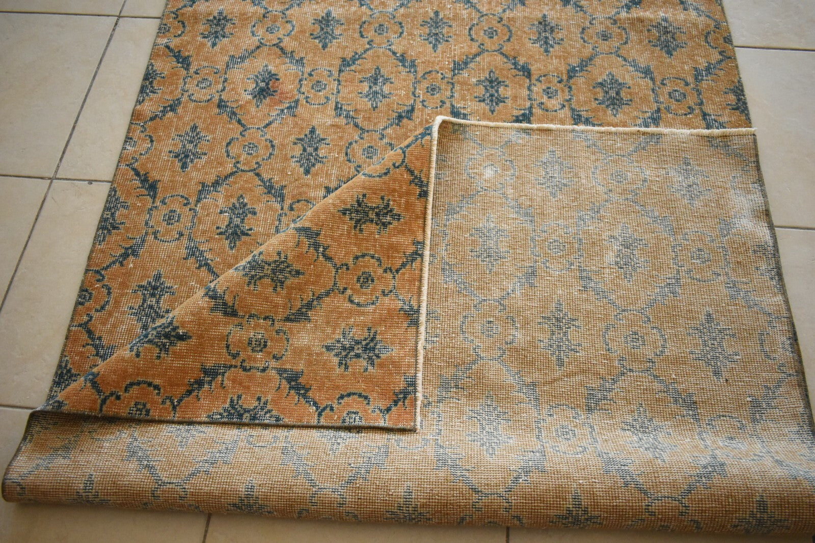 Oushak Runner 7.6x3.8 ft Handwoven Turkish Runner Vintage Runner Floor Rug R02