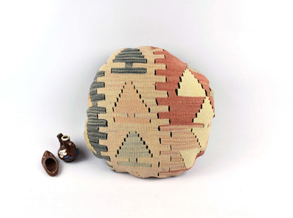 Kilim Round Pillow Cover 18" in Tribal Vintage Turkish Carpet Round Cushion 4937