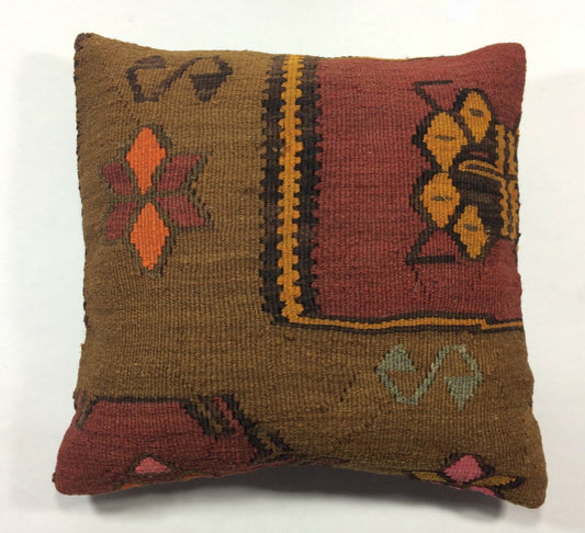 16x16 Kilim Pillow Cover Turkish Bohemian Traditional Wool Lumbar Cushion A05